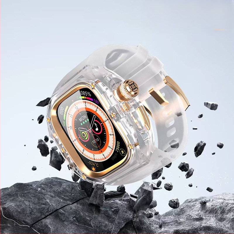 SHELLBOX Apple Watch Ultra apsauginė dėžutė – skaidrus kristalų stiliaus, atsparus kritimams, suderinama su Ultra 1/2/3, Medžiagos: fluorinė guma, silikonas, metalas