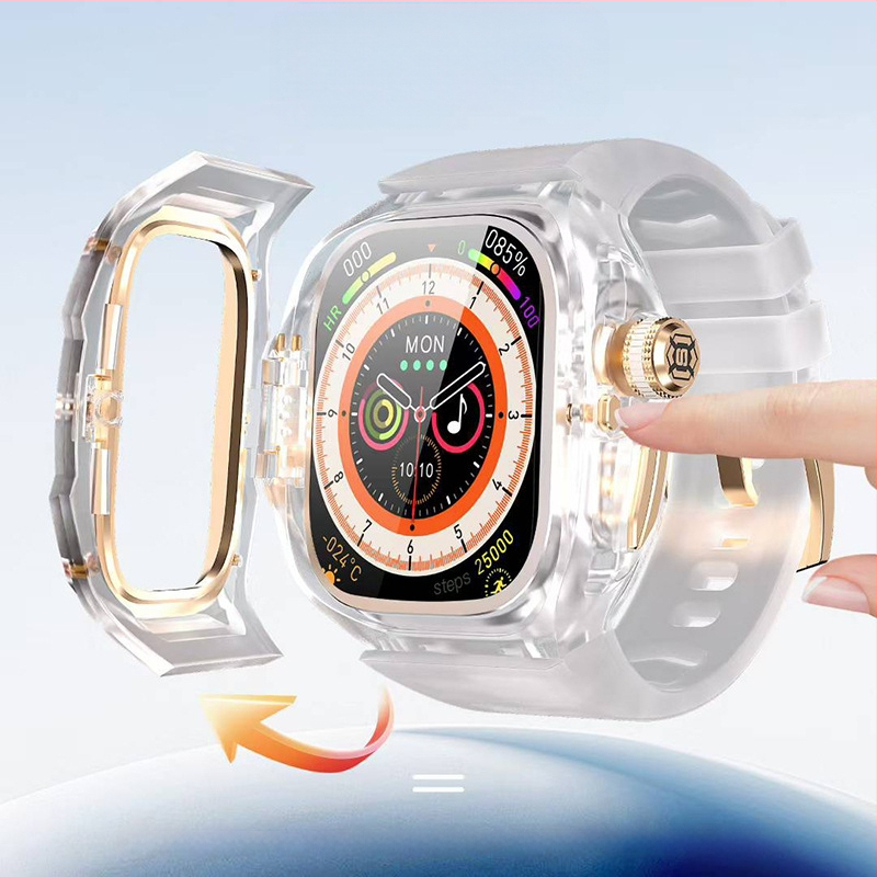 SHELLBOX Apple Watch Ultra apsauginė dėžutė – skaidrus kristalų stiliaus, atsparus kritimams, suderinama su Ultra 1/2/3, Medžiagos: fluorinė guma, silikonas, metalas