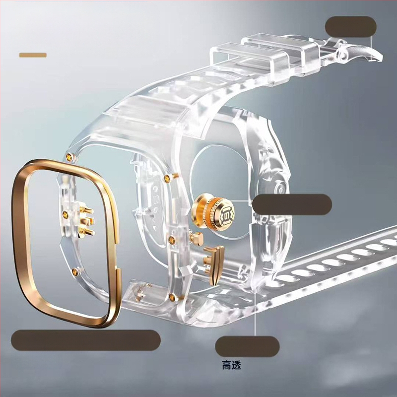 SHELLBOX Apple Watch Ultra apsauginė dėžutė – skaidrus kristalų stiliaus, atsparus kritimams, suderinama su Ultra 1/2/3, Medžiagos: fluorinė guma, silikonas, metalas