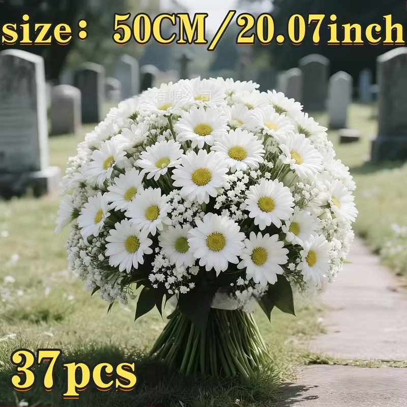 Aranjament floral artificial cu Crizanteme și Baby's Breath; material plastic, execuție semi-manuală și semi-mecanică, pentru exterior