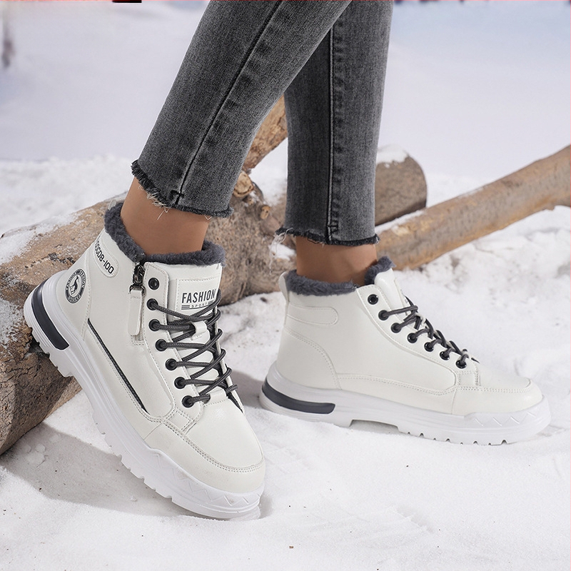 Γυναικεία χειμωνιάτικα βαμβακερά παπούτσια με επάνω μέρος από PU, στρογγυλή μύτη, χαμηλό τακούνι 1-3 cm