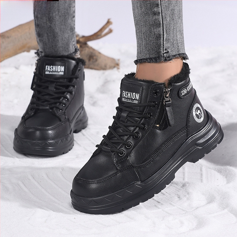 Γυναικεία χειμωνιάτικα βαμβακερά παπούτσια με επάνω μέρος από PU, στρογγυλή μύτη, χαμηλό τακούνι 1-3 cm