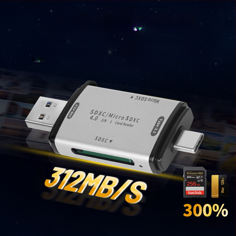 Hexing SD/TF/MicroSD 4.0 USB-C Dvojni čitač kartica
