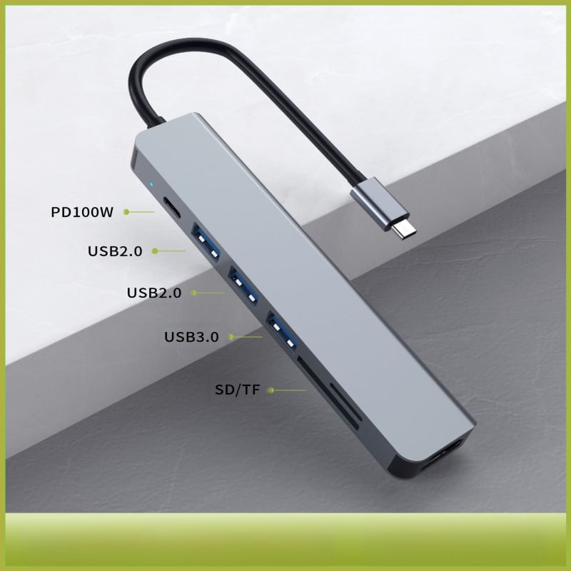 Type-C 7-σε-1 docking station για φορητό υπολογιστή, έξοδος HDMI 4K/30Hz, USB hub με 3 θύρες, μοντέλο UR-21