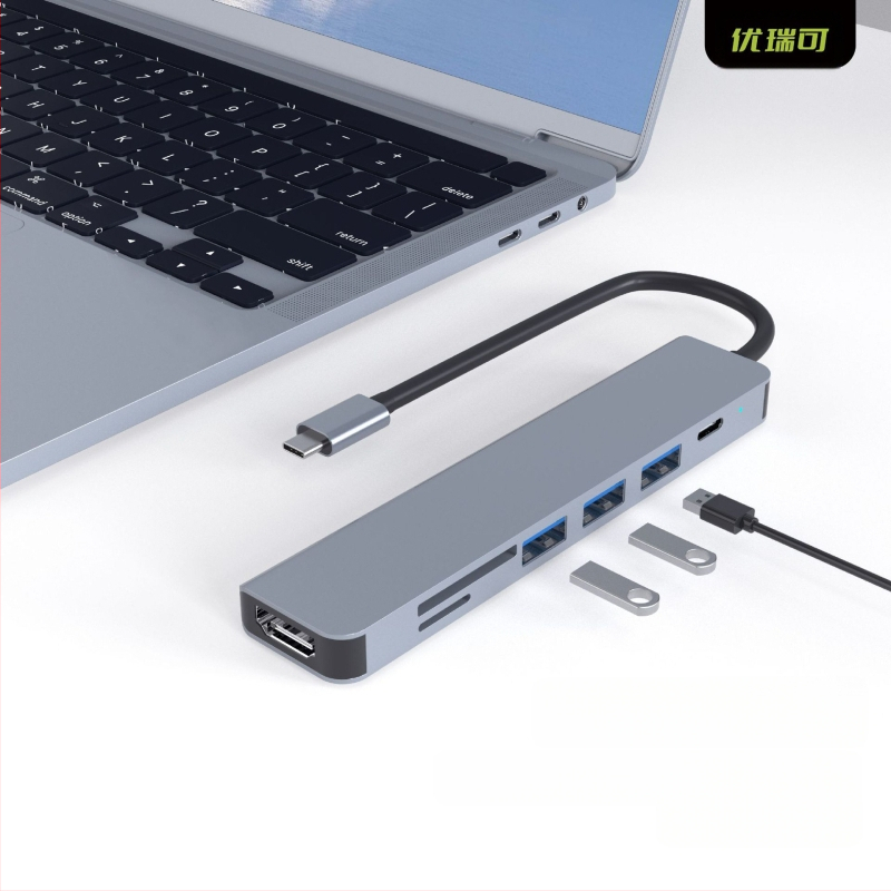 Type-C 7-σε-1 docking station για φορητό υπολογιστή, έξοδος HDMI 4K/30Hz, USB hub με 3 θύρες, μοντέλο UR-21