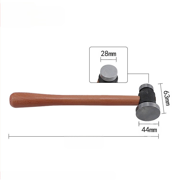 Σφυρί με ξύλινο κοντάκι, στρογγυλή κεφαλή, σιδερένια επίπεδη κεφαλή, χειροποίητο εργαλείο μεταλλουργίας κοσμημάτων