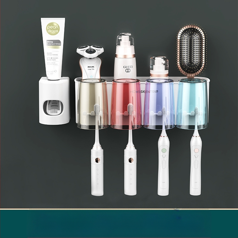 Be gręžimo sieninis dantų šepetėlių laikiklis su burnos skalavimo puodeliu ir dantų šepetėlių puodeliu – vonios saugojimas poroms