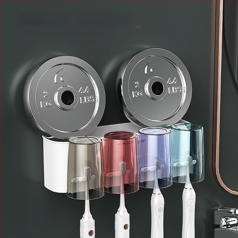 Be gręžimo sieninis dantų šepetėlių laikiklis su burnos skalavimo puodeliu ir dantų šepetėlių puodeliu – vonios saugojimas poroms