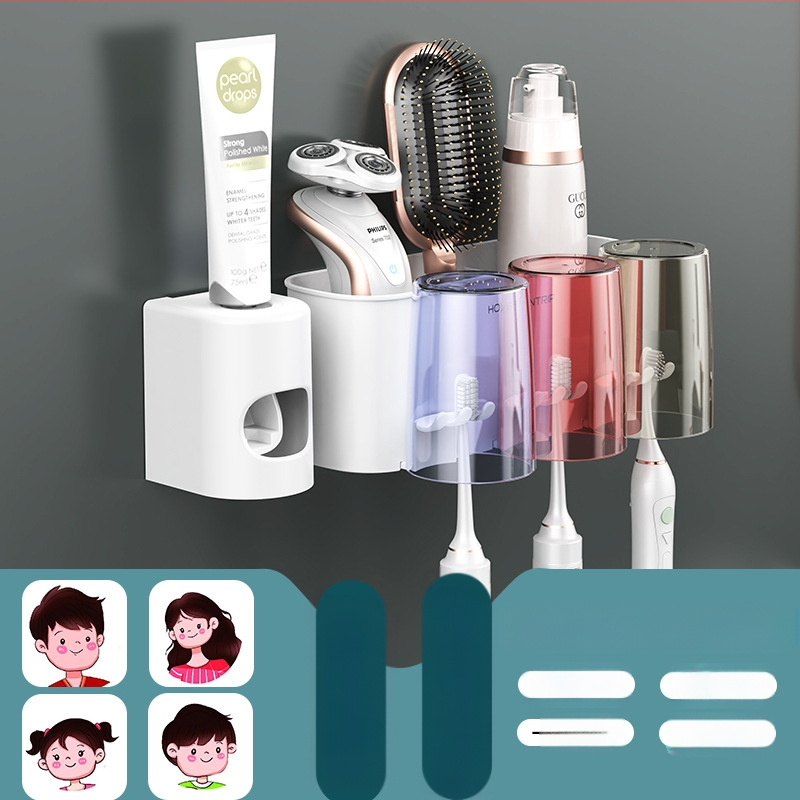 Be gręžimo sieninis dantų šepetėlių laikiklis su burnos skalavimo puodeliu ir dantų šepetėlių puodeliu – vonios saugojimas poroms