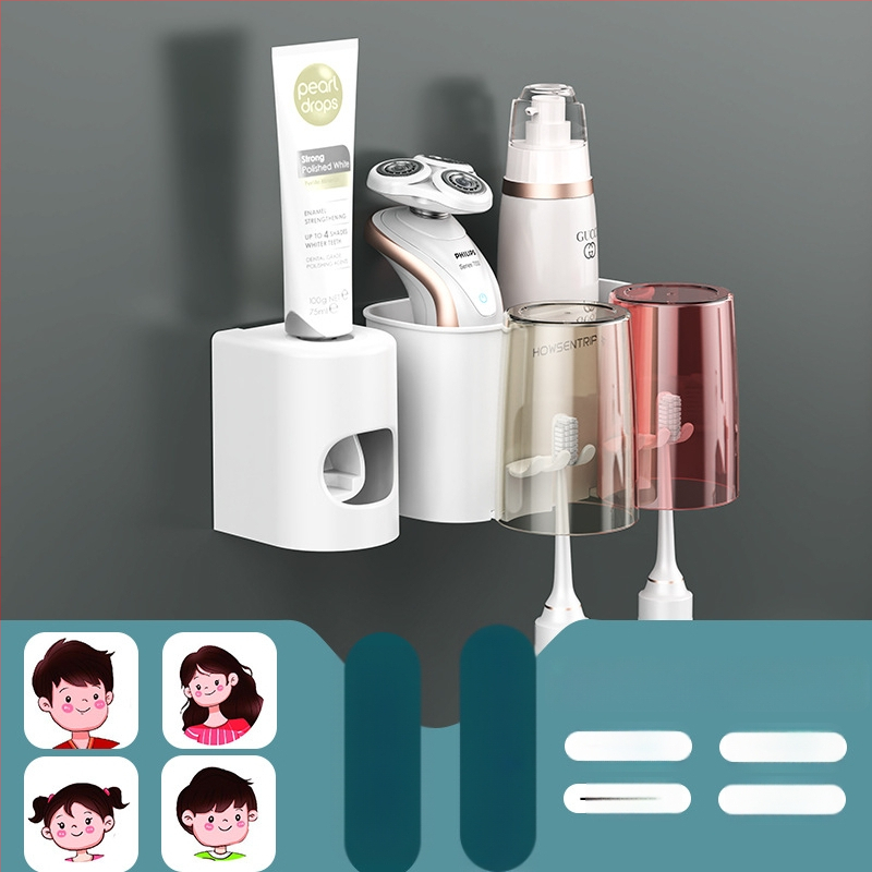 Be gręžimo sieninis dantų šepetėlių laikiklis su burnos skalavimo puodeliu ir dantų šepetėlių puodeliu – vonios saugojimas poroms