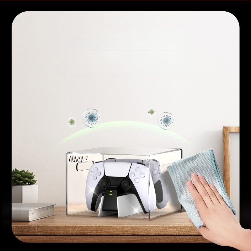 PS5 kontroles putekļu aizsardzības kārbiņa – caurspīdīgs akrila korpuss PS5 kontrolierim (Modeļa numurs L1172, Svars 367 g, Materiāls: akrils)