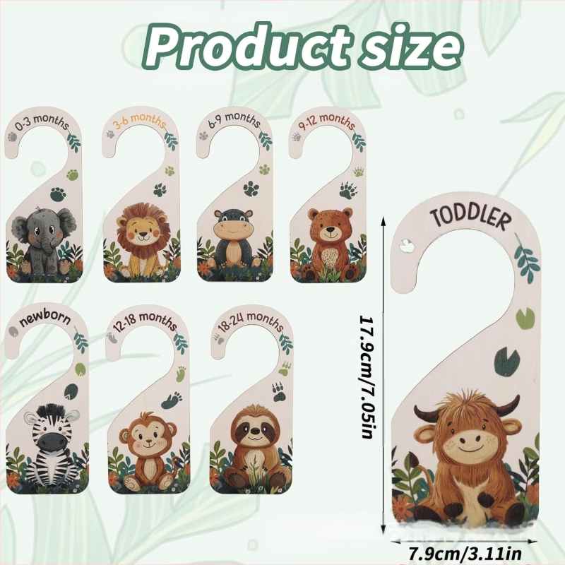 Medinis kūdikių drabužių atskyrėjas, lazeriu išpjovas medinis ženklas kūdikių spintos organizavimui, šiuolaikiškas minimalistinis stilius