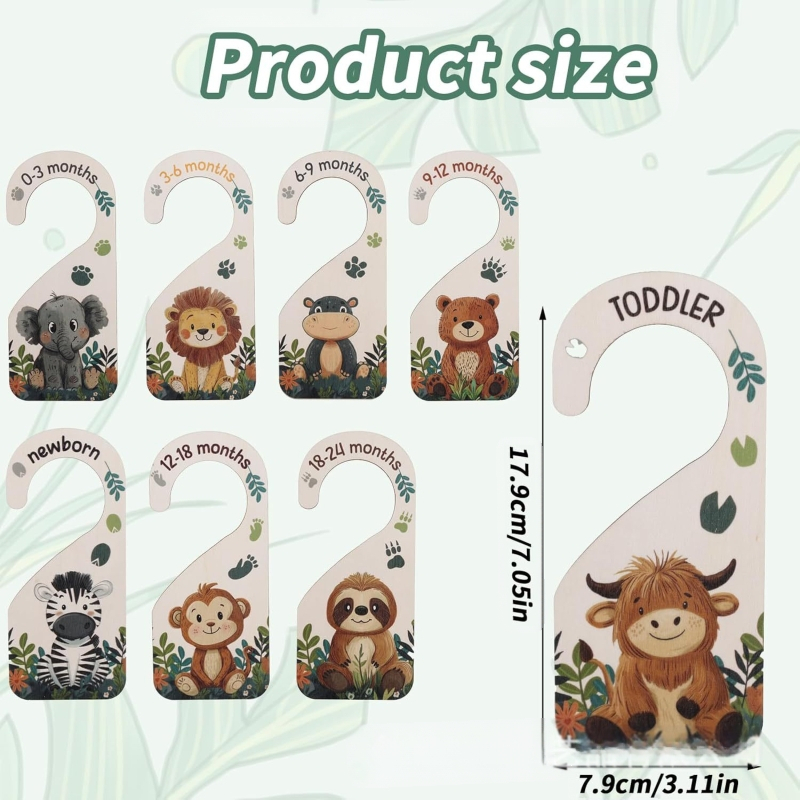 Medinis kūdikių drabužių atskyrėjas, lazeriu išpjovas medinis ženklas kūdikių spintos organizavimui, šiuolaikiškas minimalistinis stilius