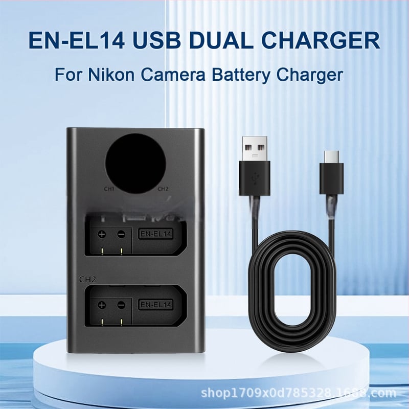 Φορτιστής μπαταριών – MH-24 διπλός φορτιστής για Nikon EN-EL14, συμβατός με D5100, D3400, D5300, D5500, D5600; μπαταρία λιθίου; περιλαμβάνεται καλώδιο USB-C
