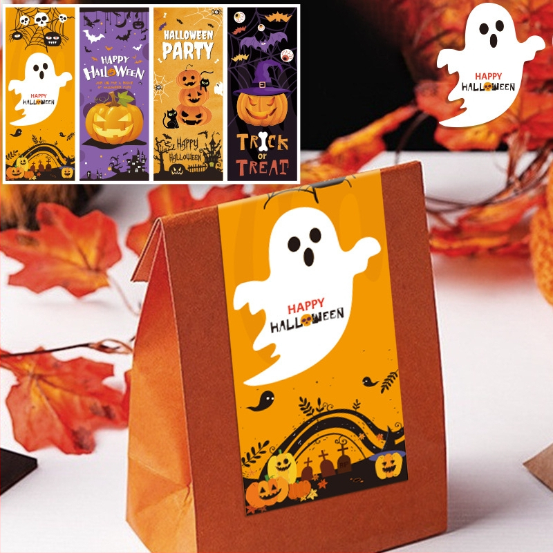 Stačiakampė Helovyno uždarymo lipdukas pakuotėms – dengtas popierius, lipnus, karštos lydymo klijai, spalvotas spausdinimas, be laminavimo