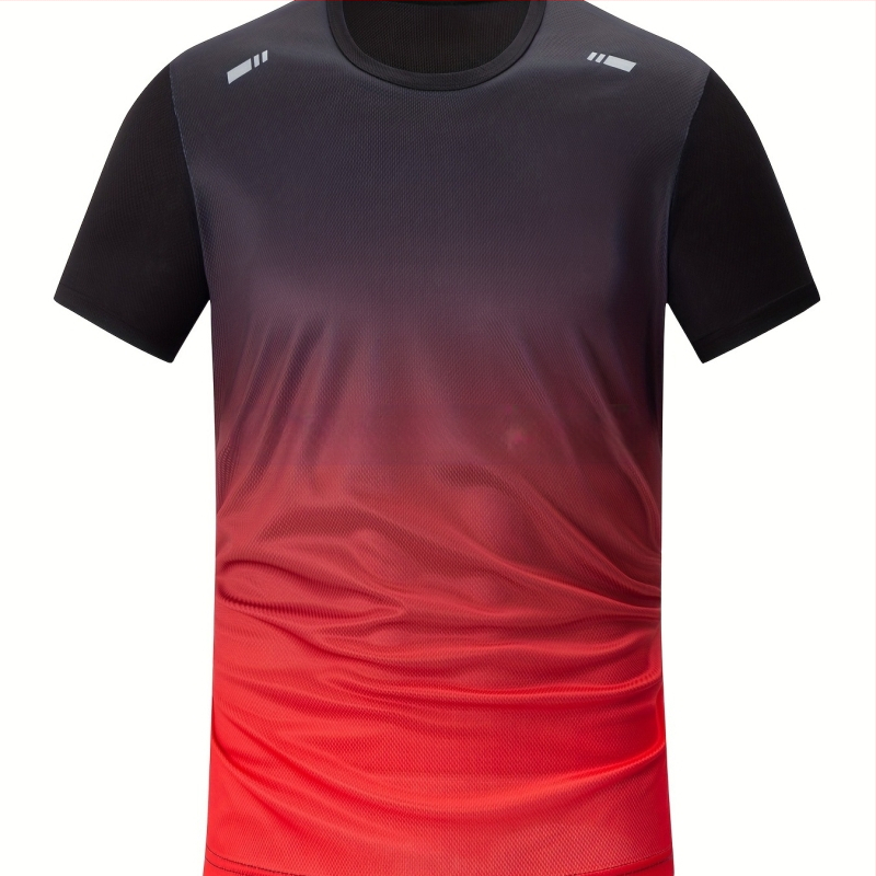 Ανδρικό T‑shirt με στρογγυλή λαιμόκοψη, μοτίο μετάβασης χρωμάτων, χαλαρή γραμμή, μικροελαστικό, διαπνέον ύφασμα από 100% πολυεστέρα