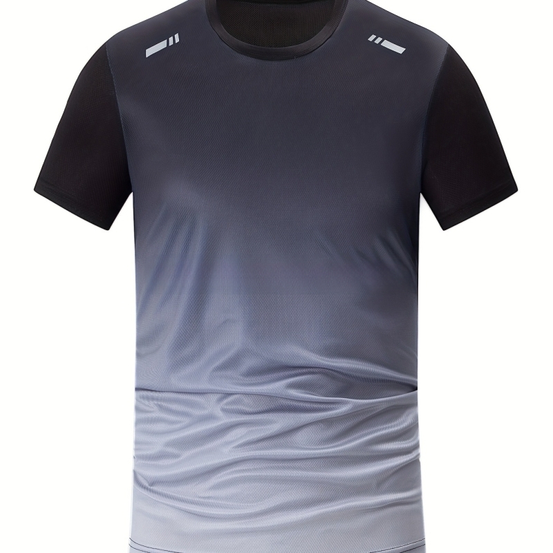 Ανδρικό T‑shirt με στρογγυλή λαιμόκοψη, μοτίο μετάβασης χρωμάτων, χαλαρή γραμμή, μικροελαστικό, διαπνέον ύφασμα από 100% πολυεστέρα