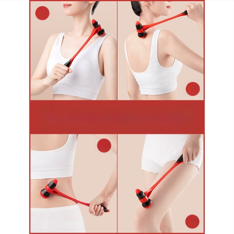 Meridiánokra szánt kézi masszírozó eszköz – alma alakú, fejre koncentrált masszázs, 2 domború fejjel; kézi működtetésű, nem igényel áramot