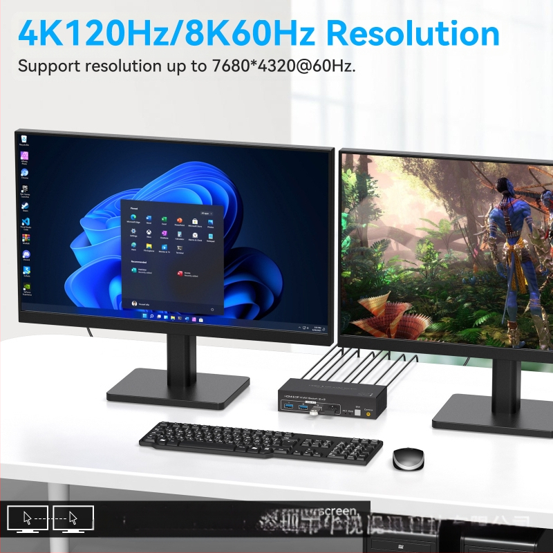 KVM διακόπτης διπλής οθόνης 2×2 με HDMI 2.1, DP1.4, 8K60Hz, USB3.0