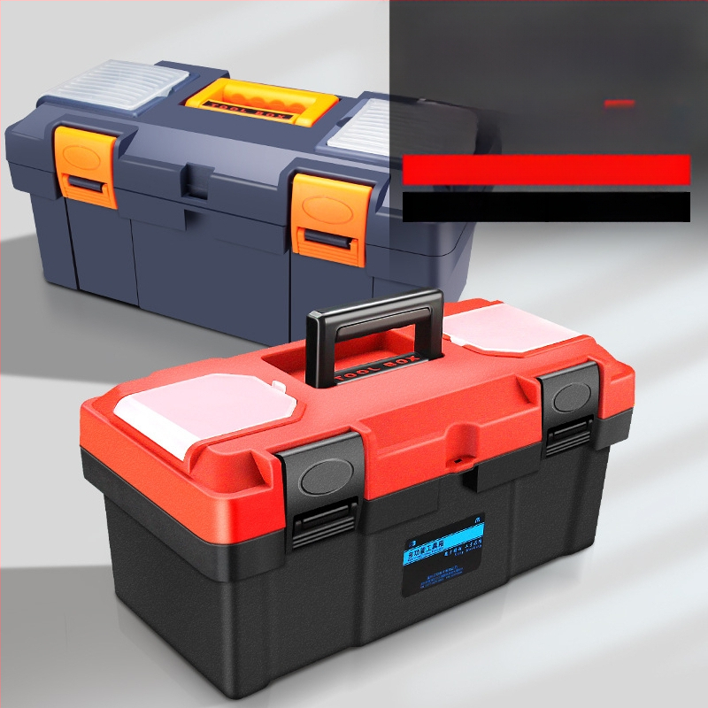 HB műanyag szerszámdoboz, vastagított típus, hordozható kézi tároló háztartási és autókarbantartási célra, többfunkciós alkatrész-doboz