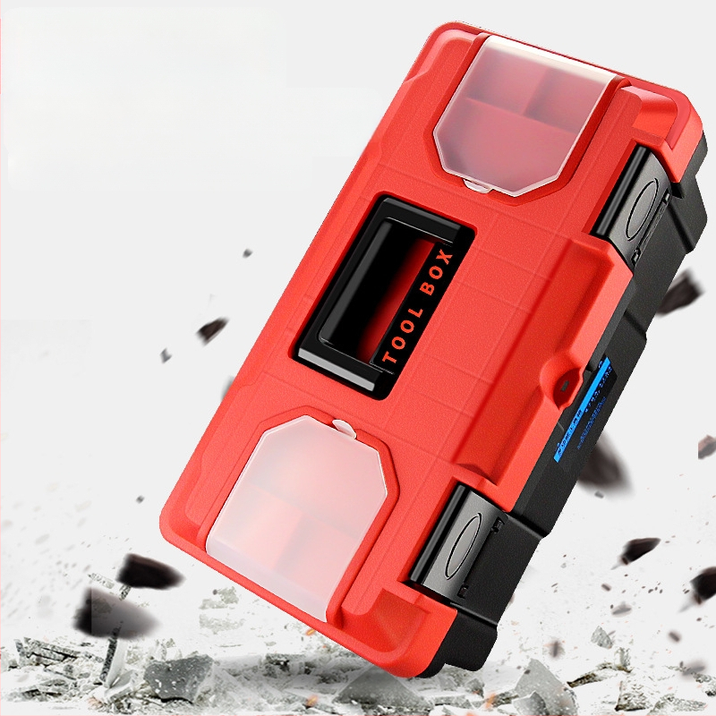 HB műanyag szerszámdoboz, vastagított típus, hordozható kézi tároló háztartási és autókarbantartási célra, többfunkciós alkatrész-doboz