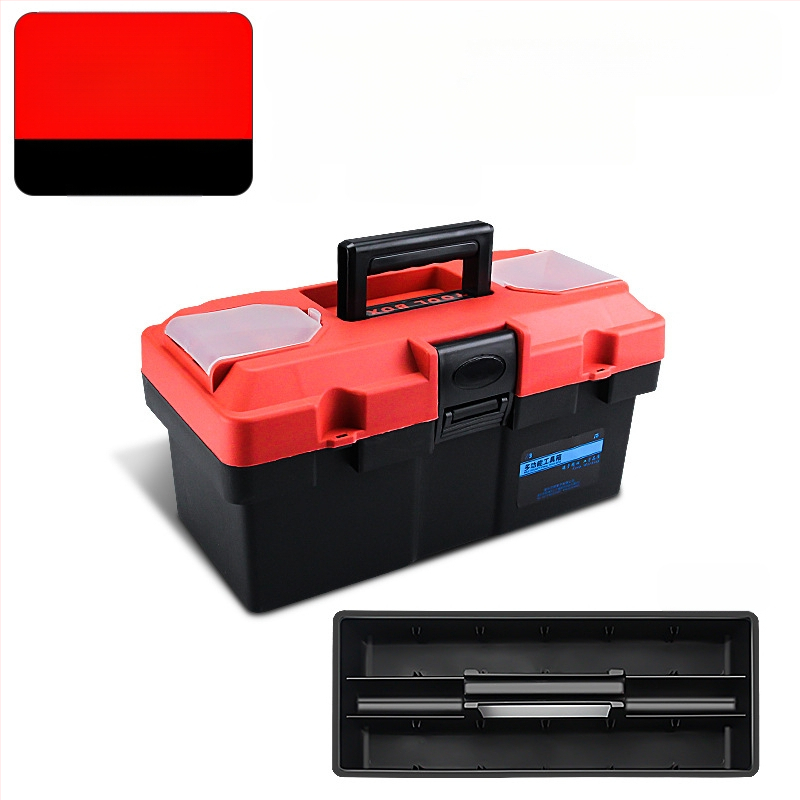 HB műanyag szerszámdoboz, vastagított típus, hordozható kézi tároló háztartási és autókarbantartási célra, többfunkciós alkatrész-doboz