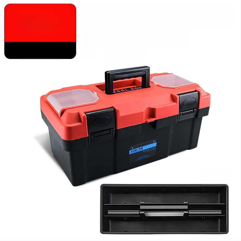 HB műanyag szerszámdoboz, vastagított típus, hordozható kézi tároló háztartási és autókarbantartási célra, többfunkciós alkatrész-doboz