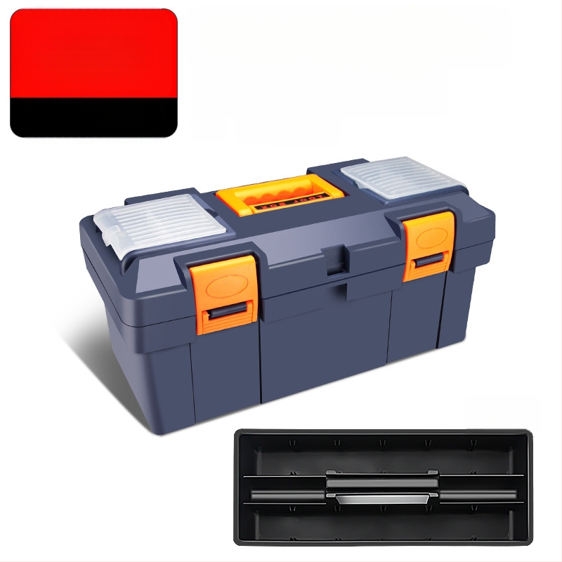 HB műanyag szerszámdoboz, vastagított típus, hordozható kézi tároló háztartási és autókarbantartási célra, többfunkciós alkatrész-doboz