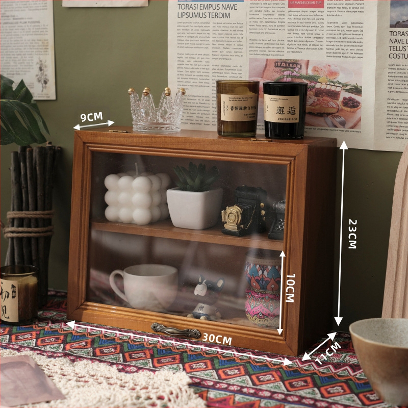 Asztali fa tároló doboz bögrékhez és teáskészletekhez, világos luxus stílus, porálló, fedéllel, anyag: fa, logó nyomtatás: igen