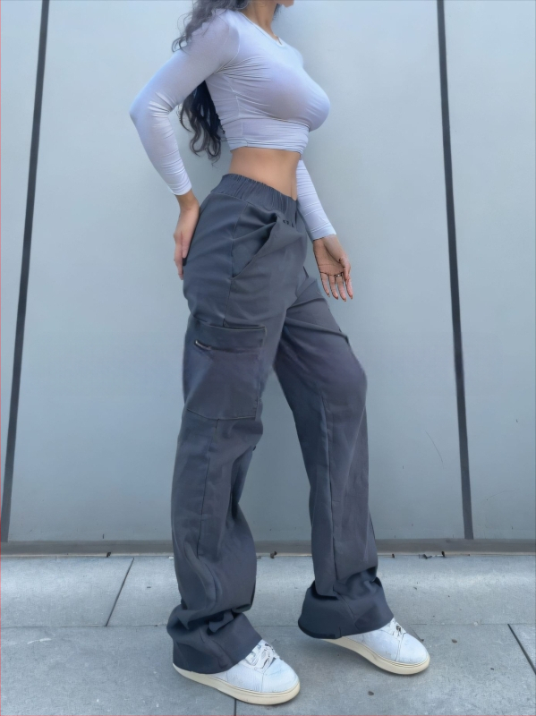 Moteriški kasdieniniai kelnės iš nailono–medvilnės mišinio (30–50% nailono), vidurio juosmuo, tiesus kirpimas, ilgos, mikroelastinės