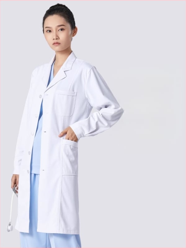 Ανδρικός ιατρικός ρόμπα, μακριά μανίκια, λειτουργία κατά των ρυτίδων, ύφασμα από βαμβακό-μίγμα, επένδυση πολυεστέρα, ιατρικά εργασιακά ρούχα