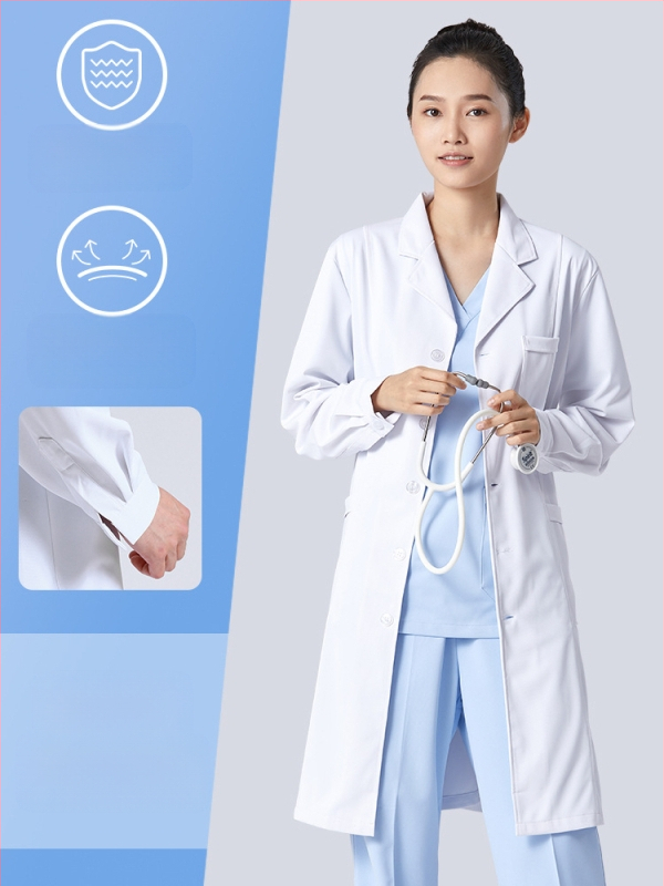 Ανδρικός ιατρικός ρόμπα, μακριά μανίκια, λειτουργία κατά των ρυτίδων, ύφασμα από βαμβακό-μίγμα, επένδυση πολυεστέρα, ιατρικά εργασιακά ρούχα
