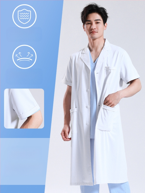 Ανδρικός ιατρικός ρόμπα, μακριά μανίκια, λειτουργία κατά των ρυτίδων, ύφασμα από βαμβακό-μίγμα, επένδυση πολυεστέρα, ιατρικά εργασιακά ρούχα