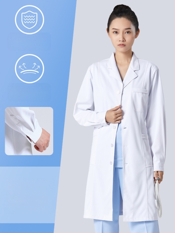 Ανδρικός ιατρικός ρόμπα, μακριά μανίκια, λειτουργία κατά των ρυτίδων, ύφασμα από βαμβακό-μίγμα, επένδυση πολυεστέρα, ιατρικά εργασιακά ρούχα