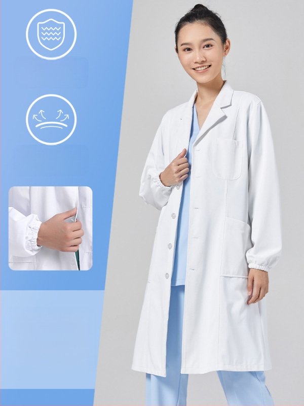 Ανδρικός ιατρικός ρόμπα, μακριά μανίκια, λειτουργία κατά των ρυτίδων, ύφασμα από βαμβακό-μίγμα, επένδυση πολυεστέρα, ιατρικά εργασιακά ρούχα
