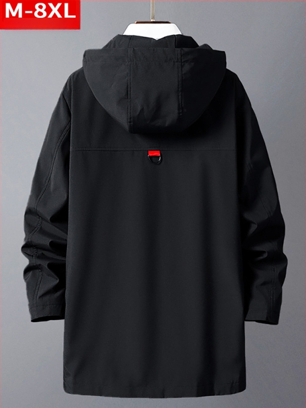 Ανδρικό παλτό με κουκούλα, φαρδιά γραμμή, Plus size, μεσαίου μήκους, κλείσιμο με φερμουάρ