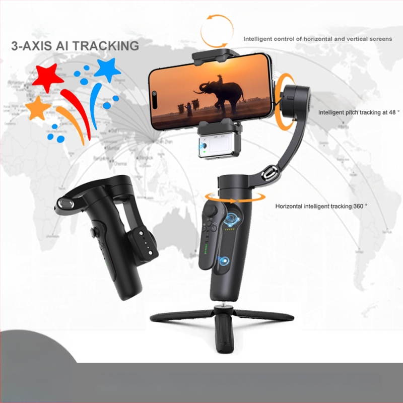 Gimbal inteligent pentru smartphone cu urmărire pe două axe, stabilizator cu trei axe și lumină magnetică portabilă pentru streaming live, rotire orizontală de 360° și înclinare verticală de 48°