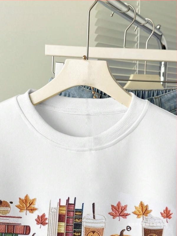 Lalippa Moterų su gobtuvu džemperis su raidėmis ir moliūgų siuvinėjimu, Poliesteris 95%+, ilgomis rankovėmis, vidutinio tankio, japonų-korejiečių kasdienis stilius