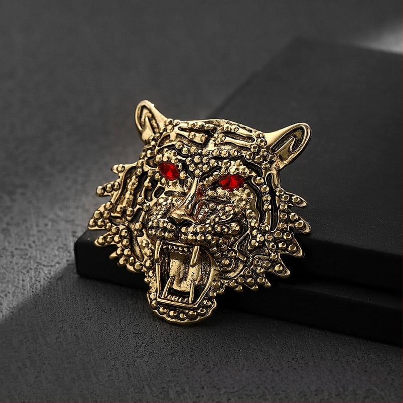 Tigro galvos broša - cinko lydinys, elektroplakavimas, unisex dekoravimas