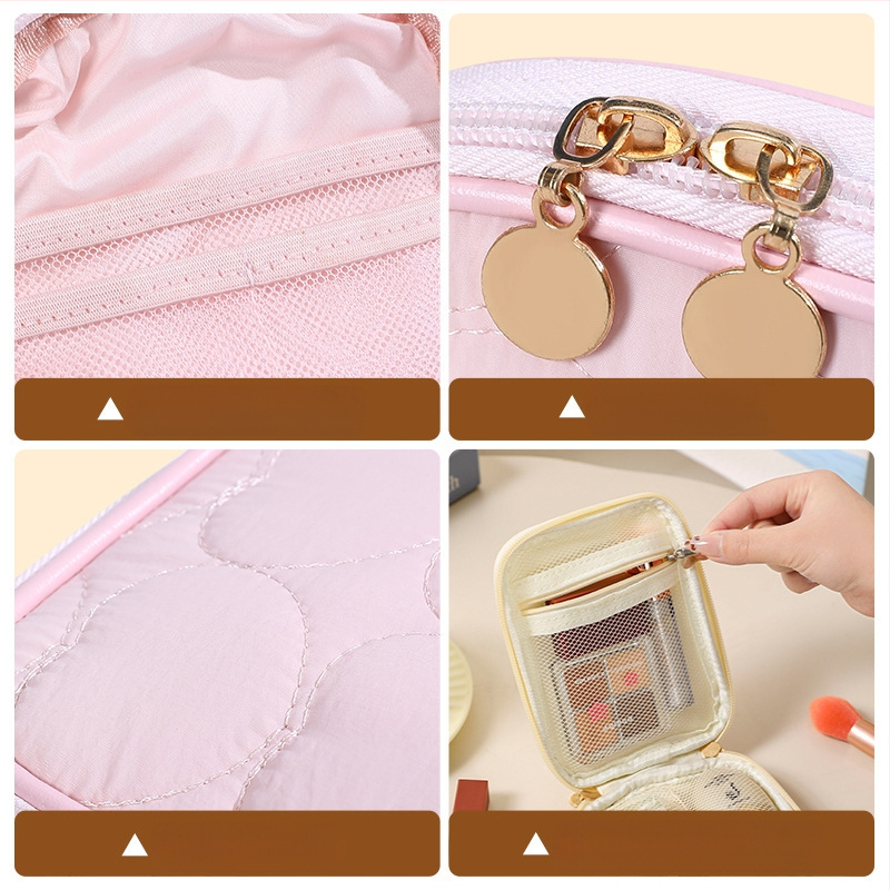 Kosmetinė rankinė su vertikalia kvadratine forma, grotelinė vidinė dalis, poliesteris, užtrauktukas