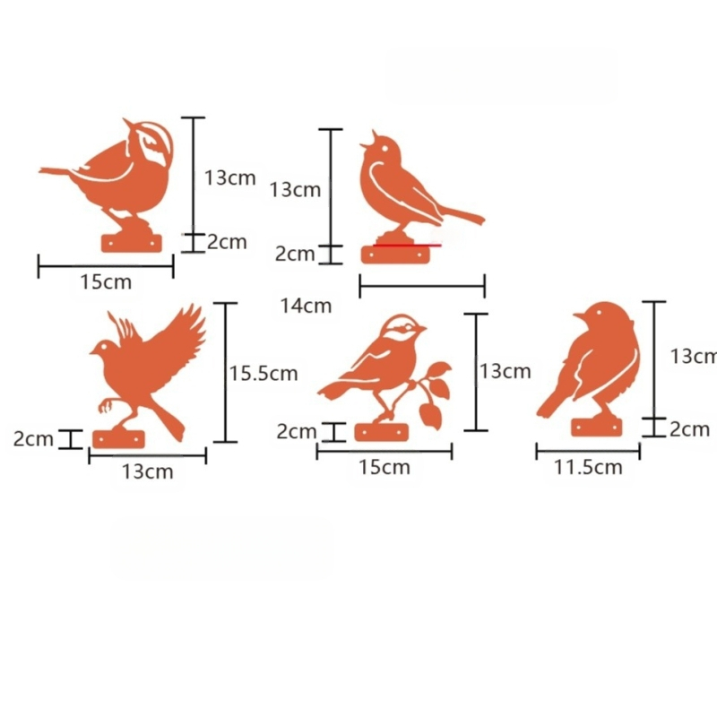 Penki geležiniai paukščių skulptūros lauko sodo dekorui – pastoralinis stilius