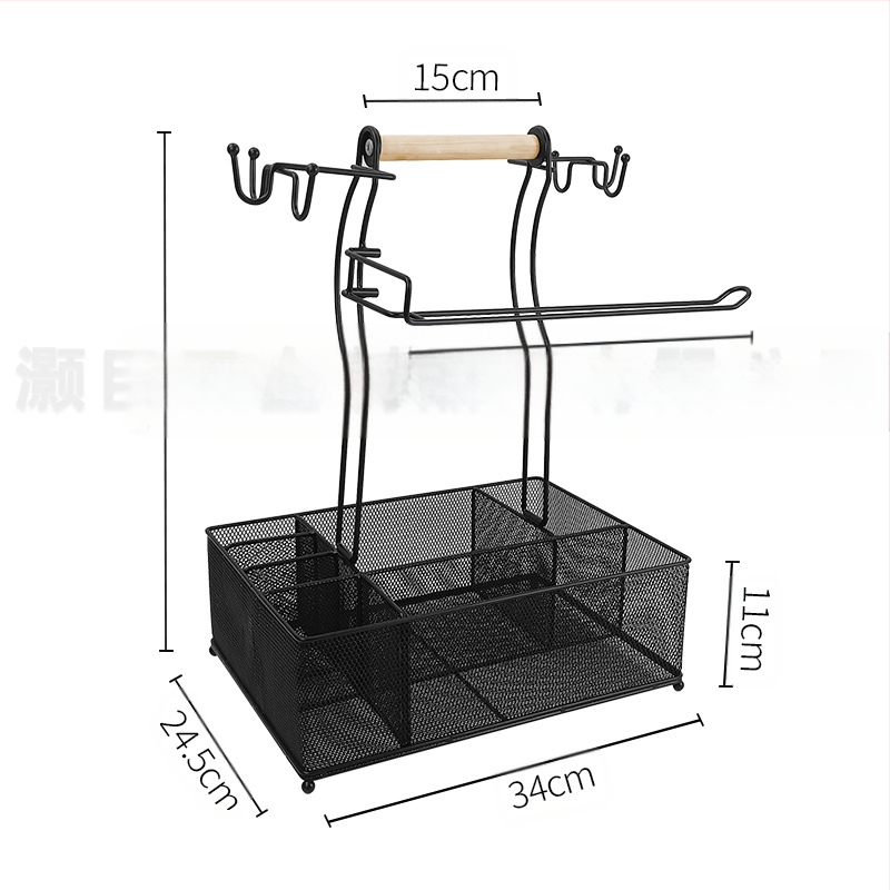 Ράφι κουζίνας για μπαχαρικά με θήκη χαρτιού και αποθήκευση ξυλακιών φαγητού, αναδιπλούμενο, περιστρεφόμενο, χωρίς οπές, σιδερένιο καλώδιο