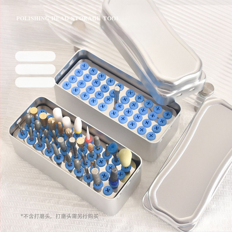 Aliuminio lydinio 40 skylių šlifavimo galvų saugojimo ir dezinfekcijos dėžutė nagų poliravimo įrankiams