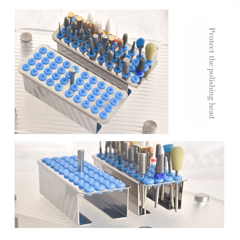 Aliuminio lydinio 40 skylių šlifavimo galvų saugojimo ir dezinfekcijos dėžutė nagų poliravimo įrankiams