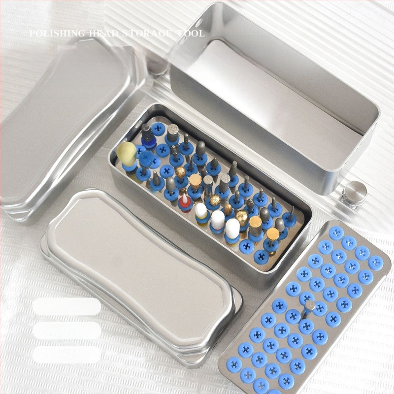 Aliuminio lydinio 40 skylių šlifavimo galvų saugojimo ir dezinfekcijos dėžutė nagų poliravimo įrankiams