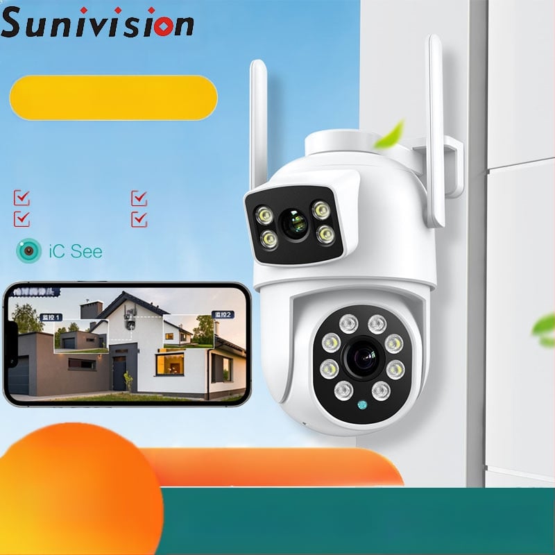 Bezvadu kamera ar ball-and-gun torni ar dubultā objektīva, 6MP, nakts redzamība, metāla konstrukcija, 0,01 lx, SNR > 48 dB, 5V, -20 līdz 55°C