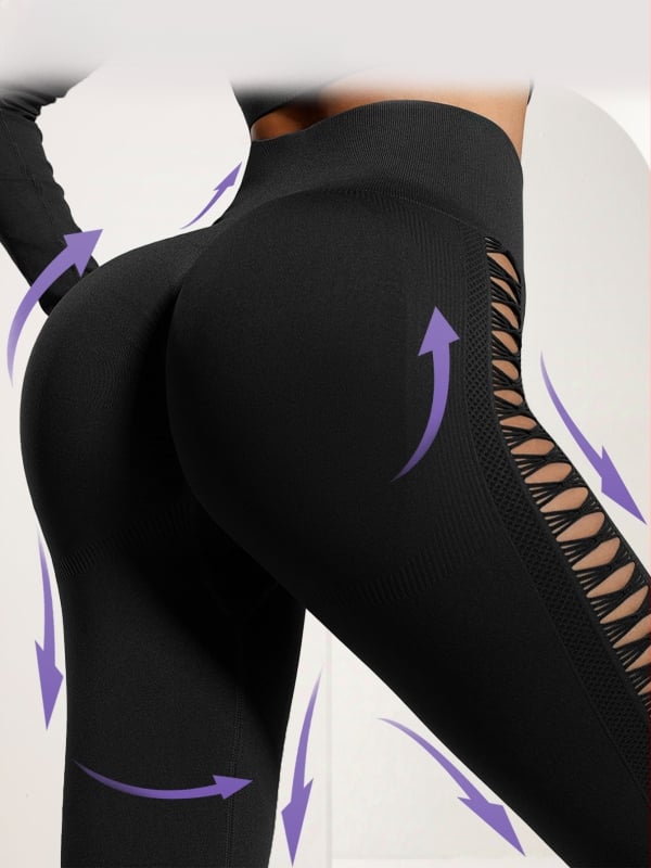 Dvejų dalių be siūlių jogos komplektas moterims – ilgomis rankovėmis viršus ir legginai, audinys Nylon/Spandex 92%/8%