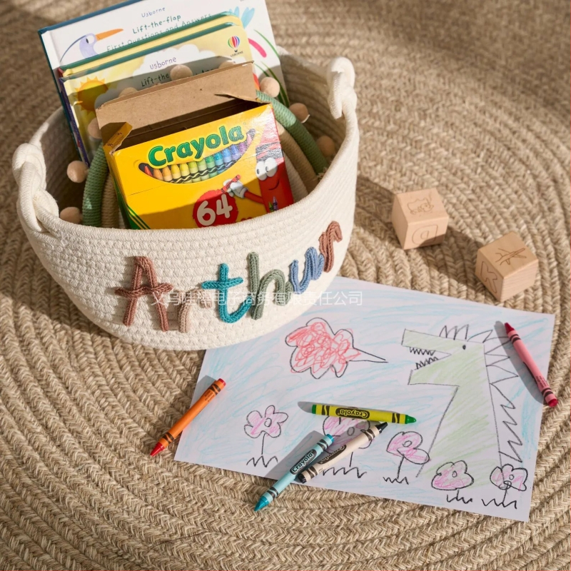 Nordiska stila apļveida uzglabāšanas grozs no kokvilnas auklas ar rokturi, modelis WBS0613001