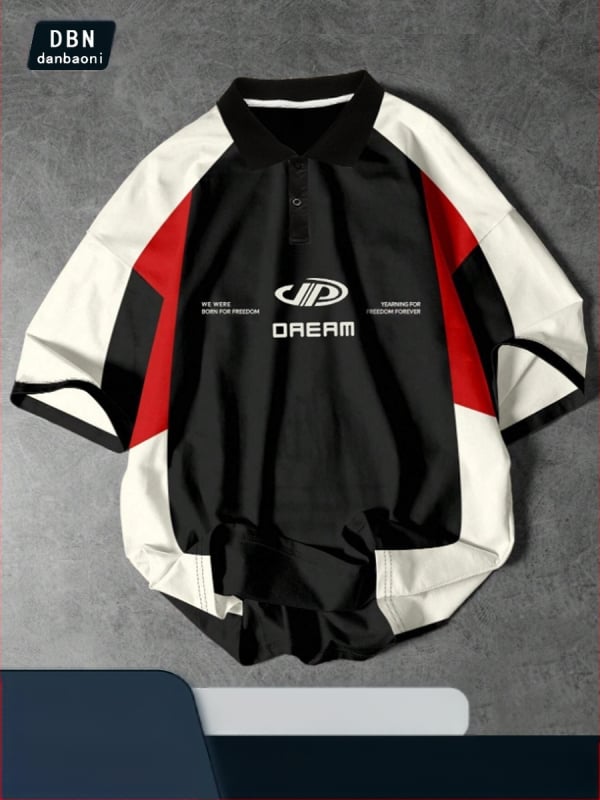 Jaunimo apvalaus kaklo marškinėliai, laisvas kirpimas, poliesterio mišinys, trumpomis rankovėmis, geometrijinis spaudinys, vasara