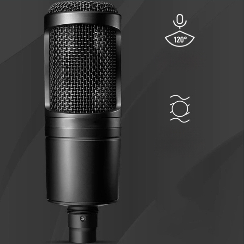 AT2020 kondenzátor mikrofón, vezetékes, nagy diafragmával, cardioid / szuperkardioid, 48V fantom táp